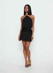Rozario Chiffon Halter Mini Dress Black / Silver