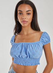 Square Neck Cropped Broderie Top