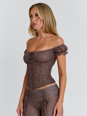 CORALA CORSET TOP CHOCOLATE POLKA DOT