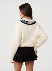 V Neck Cable Knit Teddy Jumper