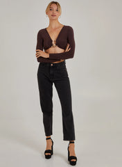 Gold Trim Slinky Long Sleeve Top