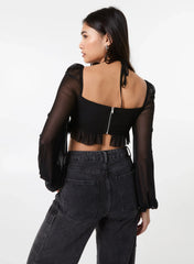 Long Sleeve Halterneck Crop Top