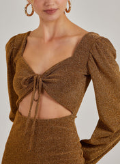 Glitter Puff Sleeve Cut Out Dress