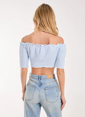 Frill Detail Gingham Bardot Top