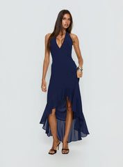 Agata Halter Frill Maxi Dress Navy