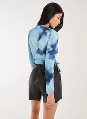 Tie Dye Print Long Sleeve Rib Top