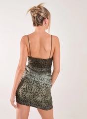 Lace Cowl Ombre Mini Dress