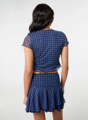 Check Cap Sleeve Crop Top