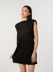 Suedette Shoulder Pads Sleeveless Dress
