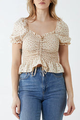Short Sleeve Floral Ruched Top