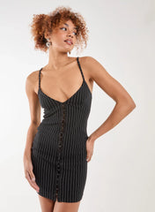 Pinstripe Eyelet Detail Mini Dress