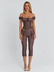 CORALA CORSET TOP CHOCOLATE POLKA DOT