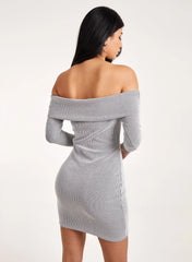 Two Tone Rib Bardot Mini Dress