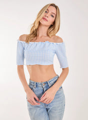 Frill Detail Gingham Bardot Top