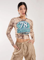 Racer Washed Printed Long Sleeve Top