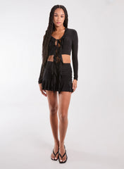 Long Sleeve Slinky Ruffle Top