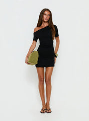 Avriana Off Shoulder T-Shirt Mini Dress Black