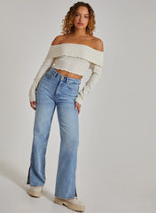Wide Brushed Ribbed Bardot Top