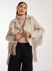 Fringed Cropped PU Jacket