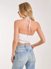 Halter Neck Broderie Frill Hem Crop Top