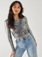 Metallic Ruched Long Sleeve Top
