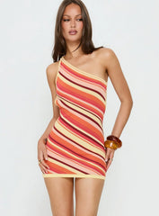 Zadena Asymmetrical Low Back Knit Mini Dress Multi Stripe