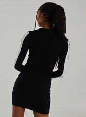 Ribbed Sports Stripe Collared Dress