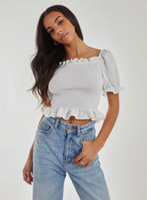 Puff Sleeve Square Neck Shirred Top