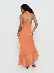 Agata Halter Frill Maxi Dress Orange