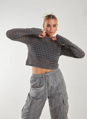Metallic Long Sleeve Crochet Top
