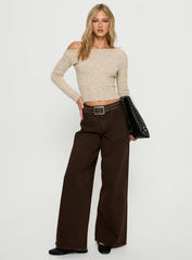 Selbey Fluffy Cinched Waist Off Shoulder Top Cream Marle