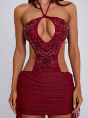 GERALDINE MINI DRESS BURGUNDY