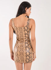PU Snake Print Square Neck Mini Dress