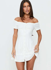 Zoela Off Shoulder Ruffle Mini Dress White
