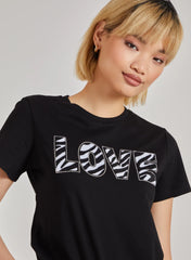 Zebra Print Love Slogan T-Shirt