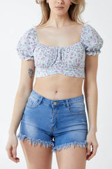 Floral Puff Sleeve Tied Top
