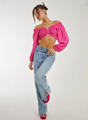 Twist Front Balloon Sleeve Crop Top