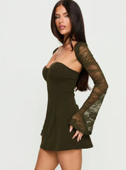 Jacenta Long Sleeve Lace Bolero Mini Dress Green