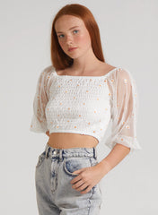 Daisy Embroidered Bardot Top