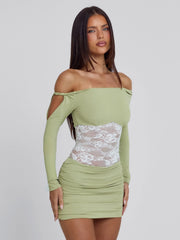 LEXA MINI DRESS GREEN WHITE