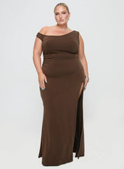 Rios One Shoulder Maxi Dress Brown Curve