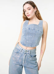 Diamante Denim Corset Top