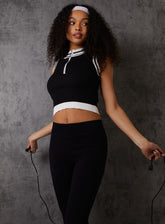 Half Zip Striped High Neck Sleeveless Crop Top