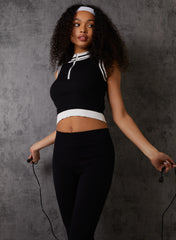 Half Zip Striped High Neck Sleeveless Crop Top