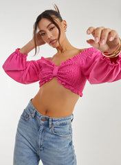 Twist Front Balloon Sleeve Crop Top