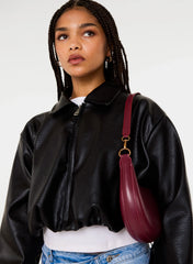 Faux Leather Puffball Jacket