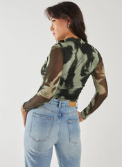 Smokey Print Long Sleeve Mesh Bodysuit