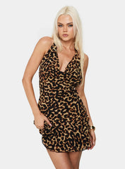 Karolie Halter Plunge Mini Dress Leopard