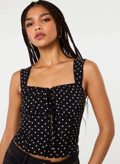 Polka Dot Hook And Eye Crop Top