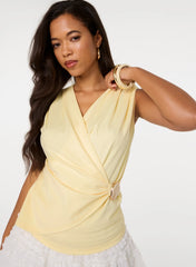 Stone Buckle Cross Over Slinky Top